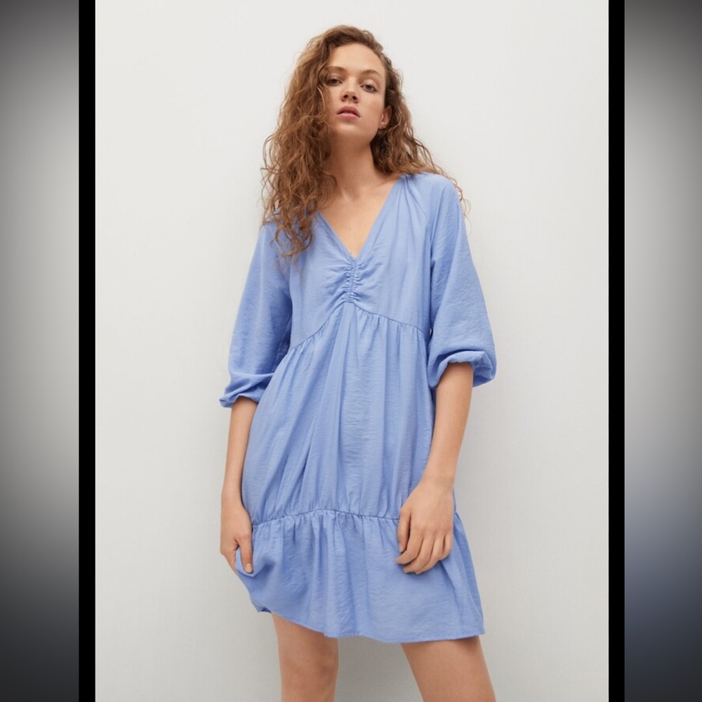 Mango Blue Falcon Tiered Dress Size 4